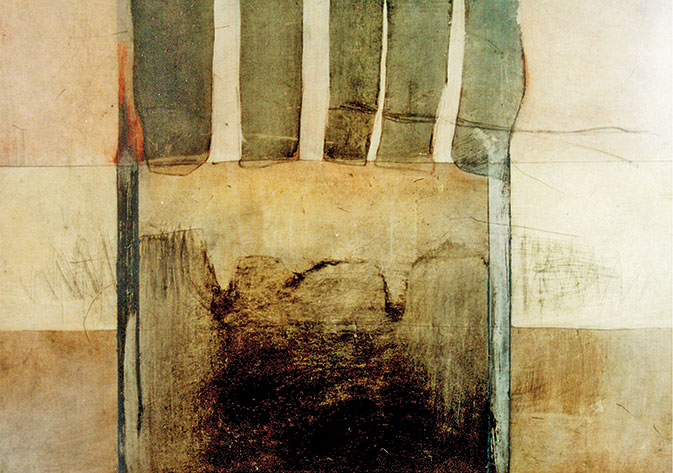 Edgar Insuasty, Dentellada, óleo, grafito sobre papel, 65 x 90 cm (Cortesía del autor)